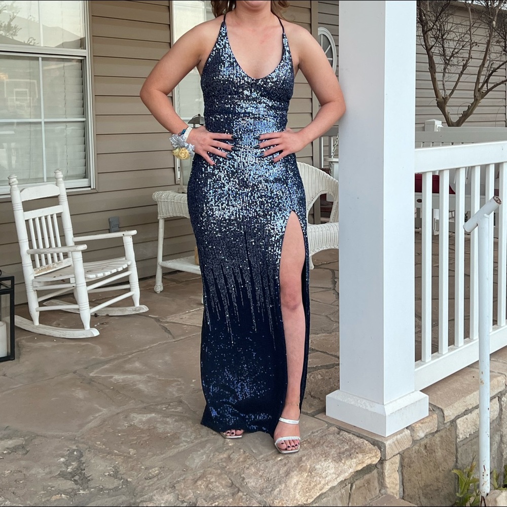 Formal dark blue dress Size small 3/4 Dillard’s